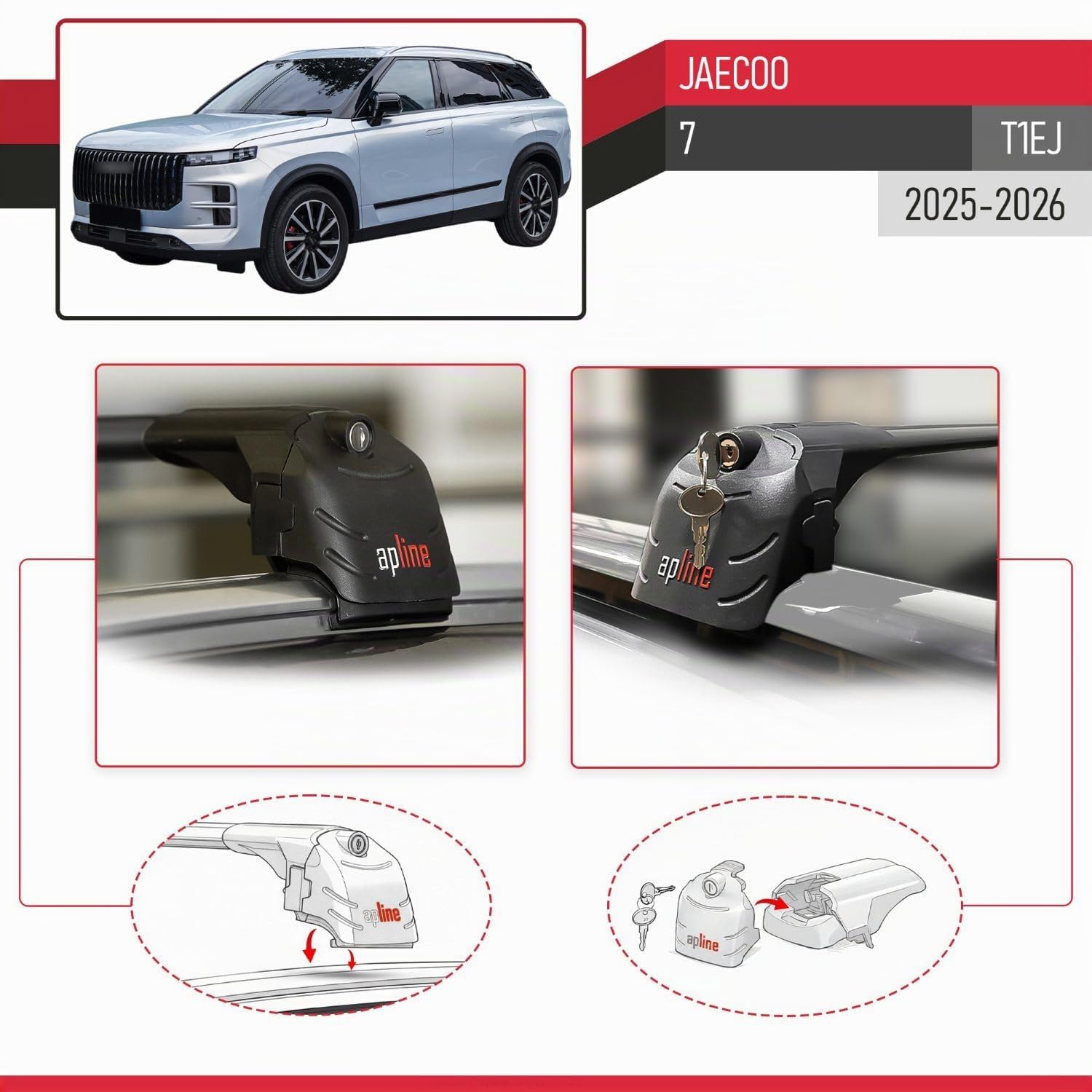 Compatible avec JAECOO 7 2025-2026 ACE-2 Barres de Toit Railing Porte-Bagages de Voiture Noir Aluminium 2 Barres
