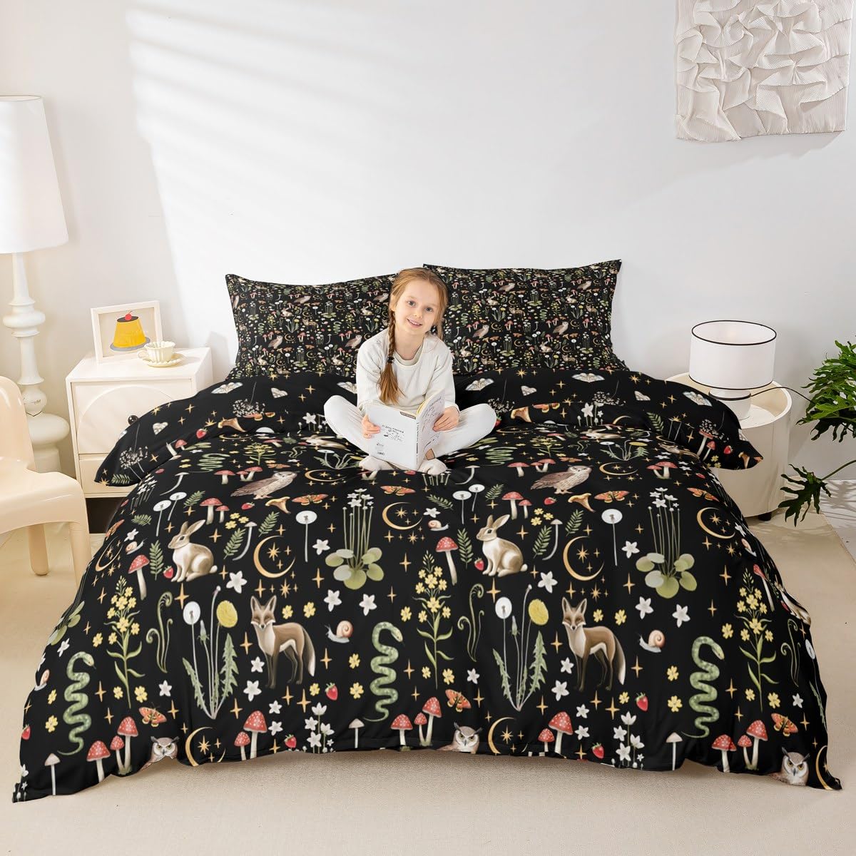 Homewish Black King Size Duvet Cover Sets for Kids Adults Vintage Floral Bedding Set Microfiber Reversible - Image 4