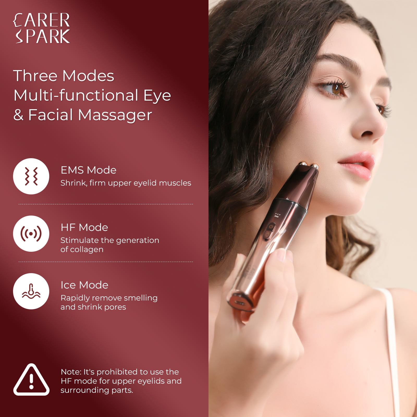CARER SPARK Massaggiatore Occhi EMS Dispositivo Viso Anti-Età | RF ed EMS, massaggio caldo e freddo. Riduce occhiaie, borse e rughe, ringiovanisce e rassoda la pelle del viso