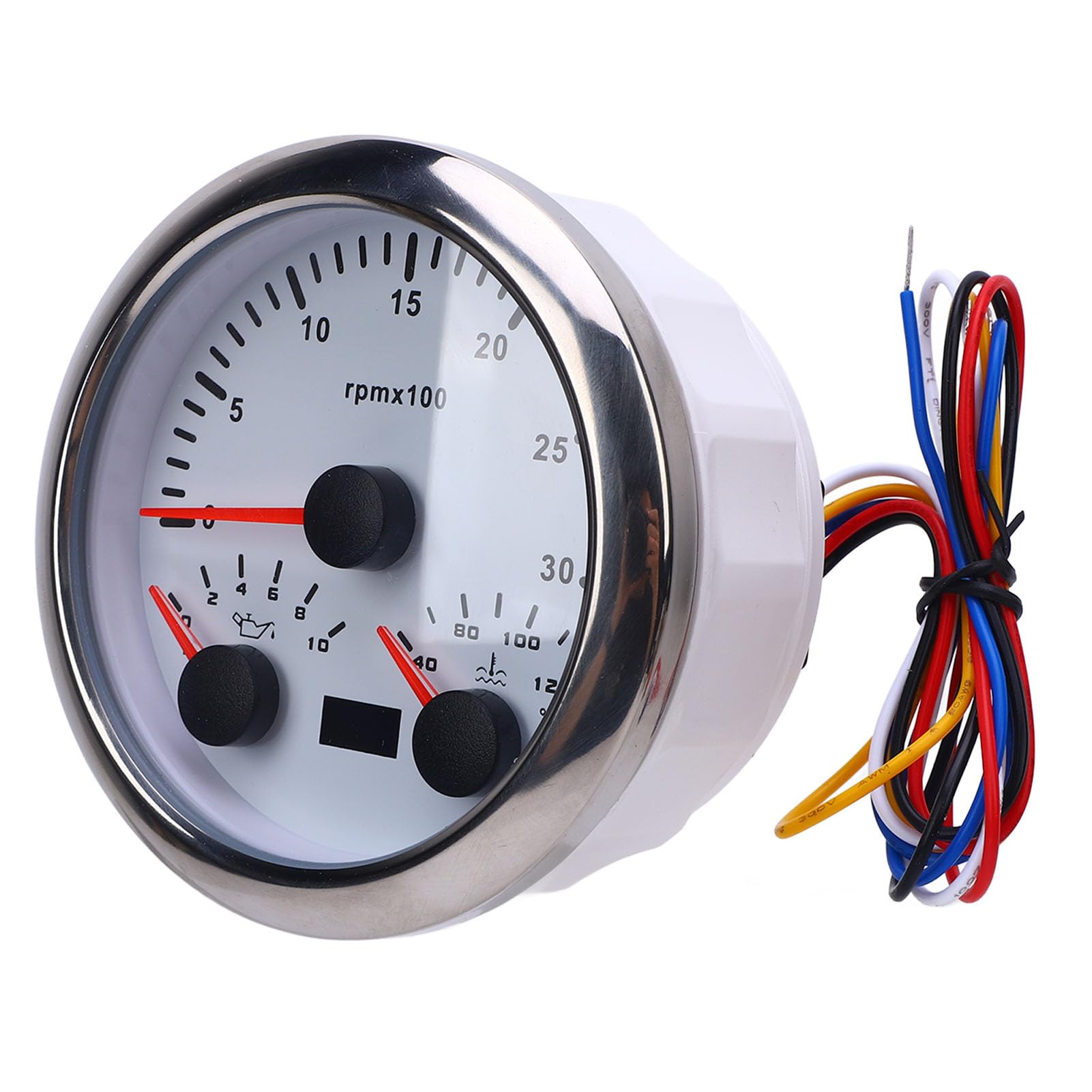 Naroote Contagiri da 85 Mm, Indicatore Multifunzionale da 3000 Giri/min con Retroilluminazione a 7 Colori e Contaore, per Camion, Trattore, Rimorchio, Auto, Barca (Quadrante bianco lunetta