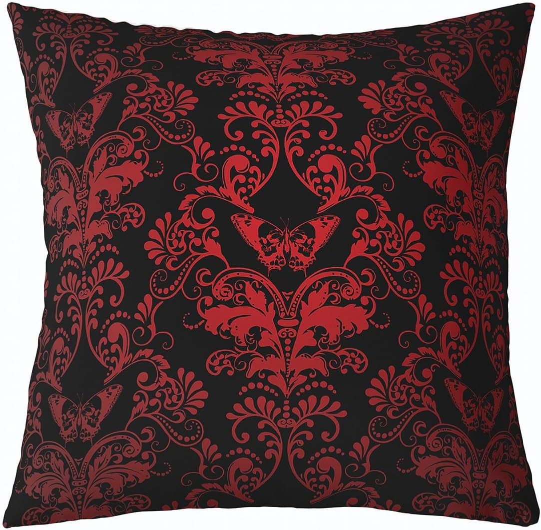 Red Ombre Damask Cushion Cover For Adult Girls Women Gothic Victorian Style Throw Pillow Cover Medallion Design Pillow Cover Bohemian Exotic Decorative Accent Pillow Case Sofa Couch,24x24 Inch