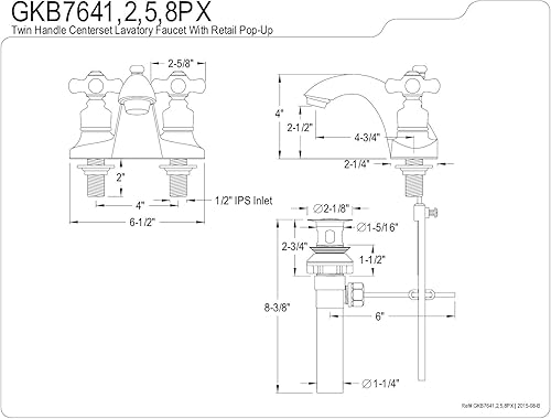 Miniatura 2 de Kingston Brass GKB7641PX English Country - Grifo de lavabo central de 4 pulgadas con ventana emergente, cromado