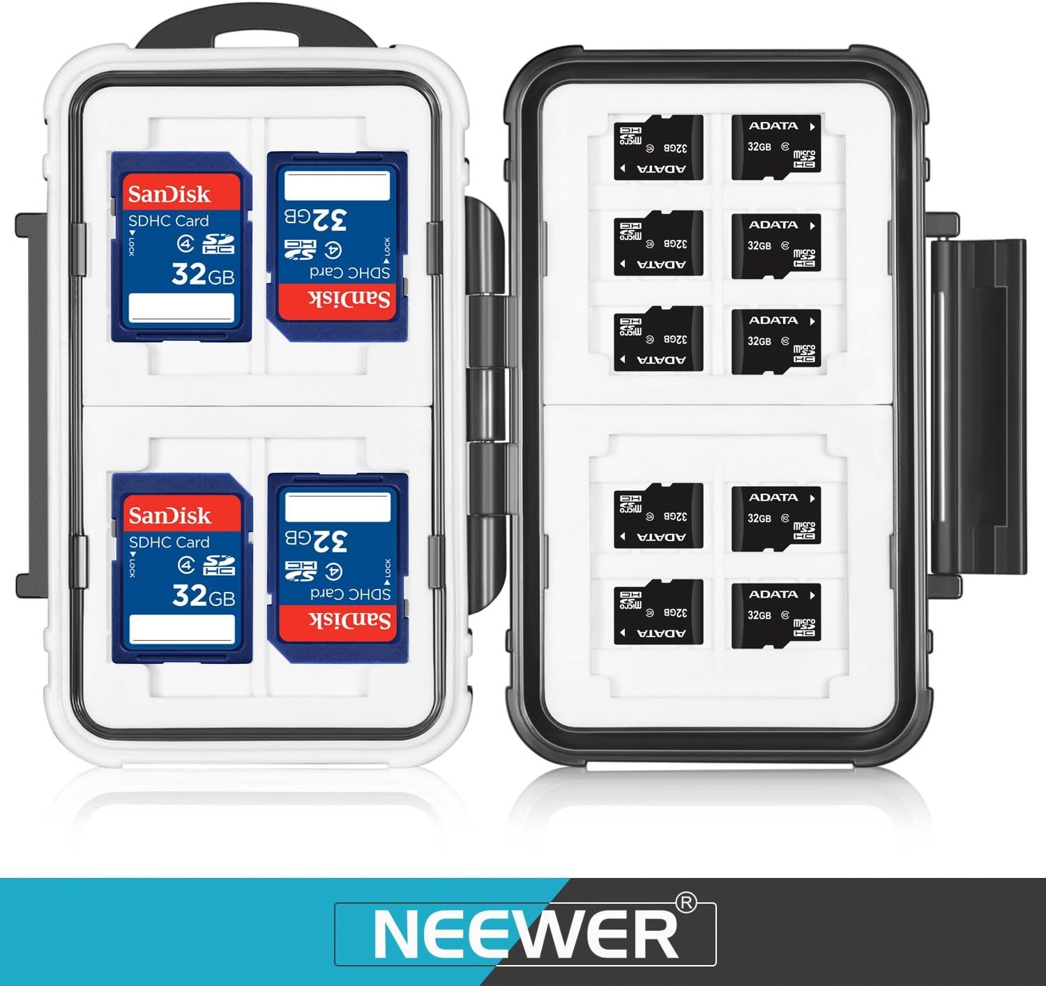 Neewer 14 Slots Memory Card Case Holder, Durable Waterproof Anti-Shock Storage Protector Card Box for 10 Micro SD Cards/10 TF Cards/2 CF Cards and 4 SD Cards/4 XD Cards/2 CF Cards (Black)