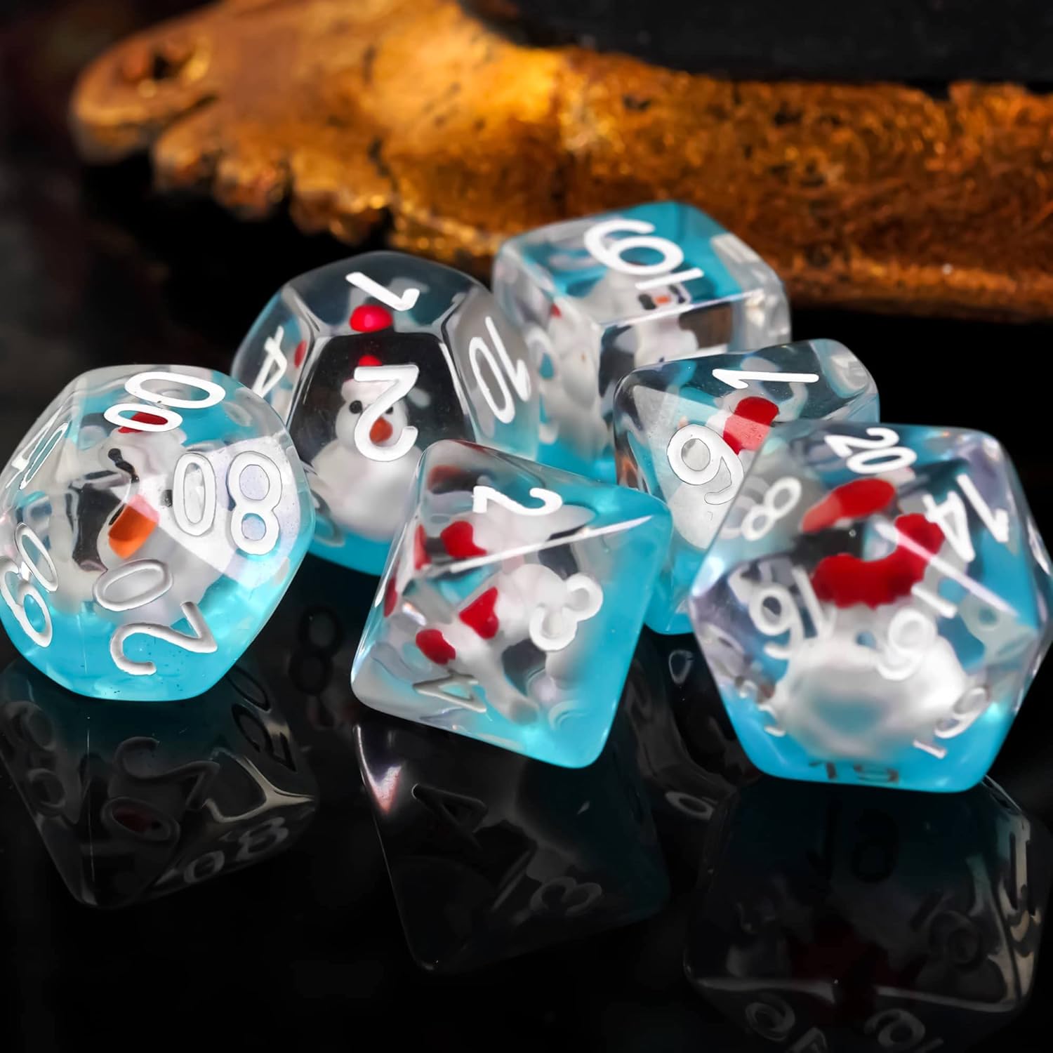 World of Dice Pen and Paper Dice Set - Duck Edition - 7 Polyhedral Pen Dice Made of Plastic, W20, W12, W10, W10.0, W8, W6, W4 (Xmas with Santa Hat, Blue)