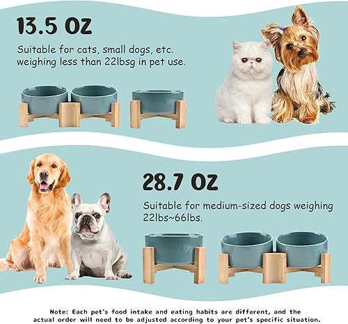 Miniatura 5 de SPUNKYJUNKY Cuenco de cerámica inclinado en 15 para perros y gatos con soporte de madera, cuenco inclinado para comida y agua para bulldog,