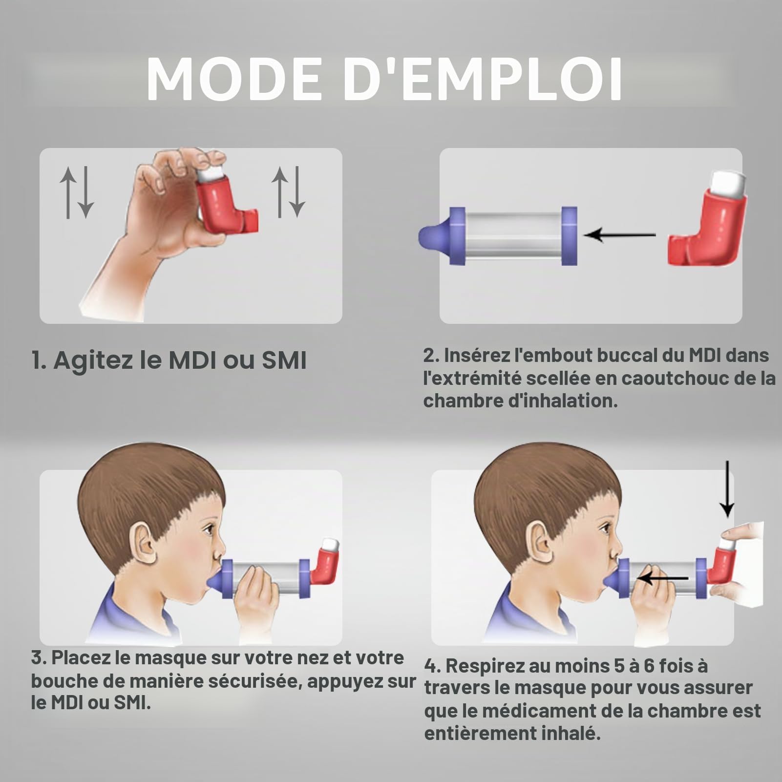 Chambre d'inhalateur avec masque et étui de transport de voyage, chambre d'aérosol utilisée avec n'importe quel inhalateur de dose dosée (MDI) pour l'asthme et les problèmes respiratoires (adulte)
