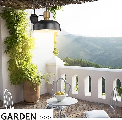 Miniatura 6 de Darkaway Lámparas industriales de granero, apliques de pared con pantalla de metal martillado, iluminación de cuello de cisne negro para luces de