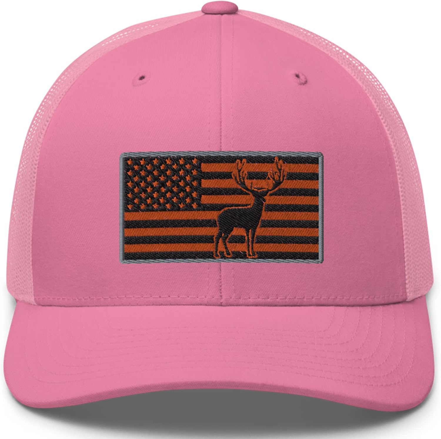 Gunner Gear Deer Hunting Hat for Men Blaze Orange American Flag Buck Authentic Yupoong 6606 Snapback Trucker Hat