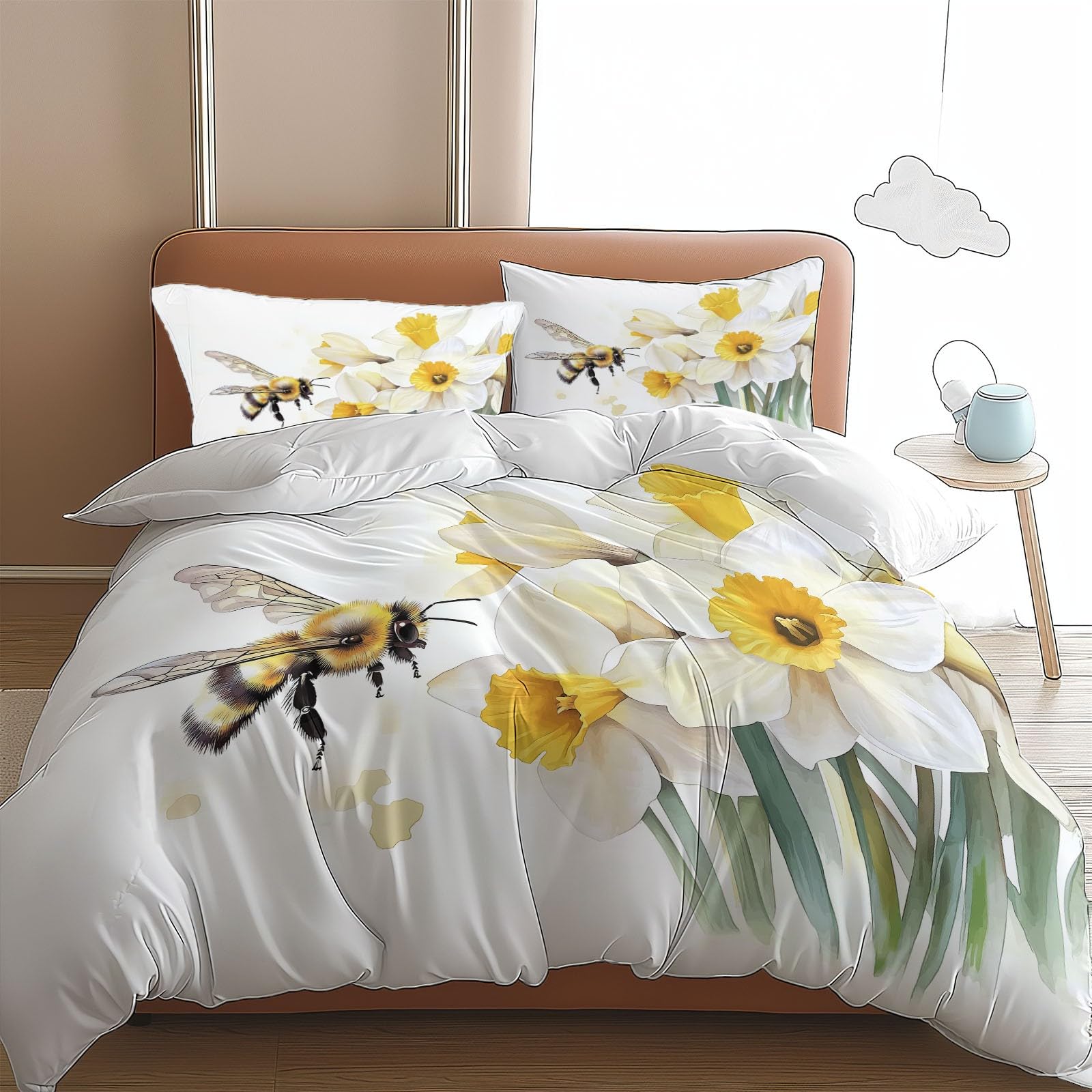 Beige Duvet Cover Toddler Bee 3 Pieces Bedding Set 40