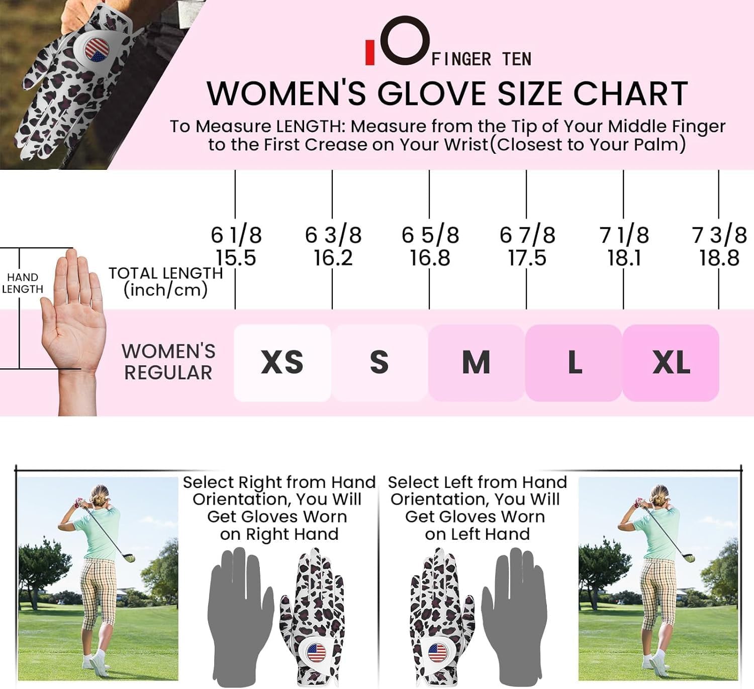 Amy Sport Womens Golf Glove with Ball Marker Rain Left Right Hand Leather Printed Pack, Ladies Golf Gloves All Weather Grip Breathable Soft Size Small Medium Large XL - Image 5