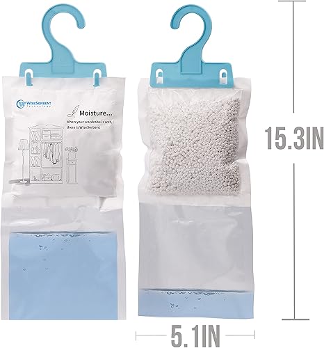 Miniatura 52 de Paquete de 12 bolsas colgantes para absorber la humedad, paquetes absorbentes de humedad con 6 ganchos reutilizables, paquetes de humedad, paquetes