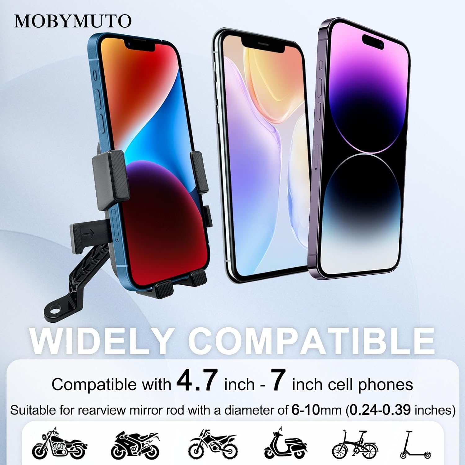 Bike Phone Holder Motorcycle Phone Mount Scooter Phone Clip 360° Rotation Mirror Phone Mount for 4.7''-7'' Phones Compatible with iPhone Samsung and Most Cell Phones (for Mirror)