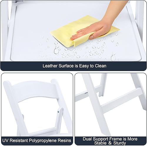 Miniatura 7 de Silla plegable de resina blanca con cojín y respaldo, capacidad de peso de 700 libras, silla para eventos, silla plegable ligera para interiores y