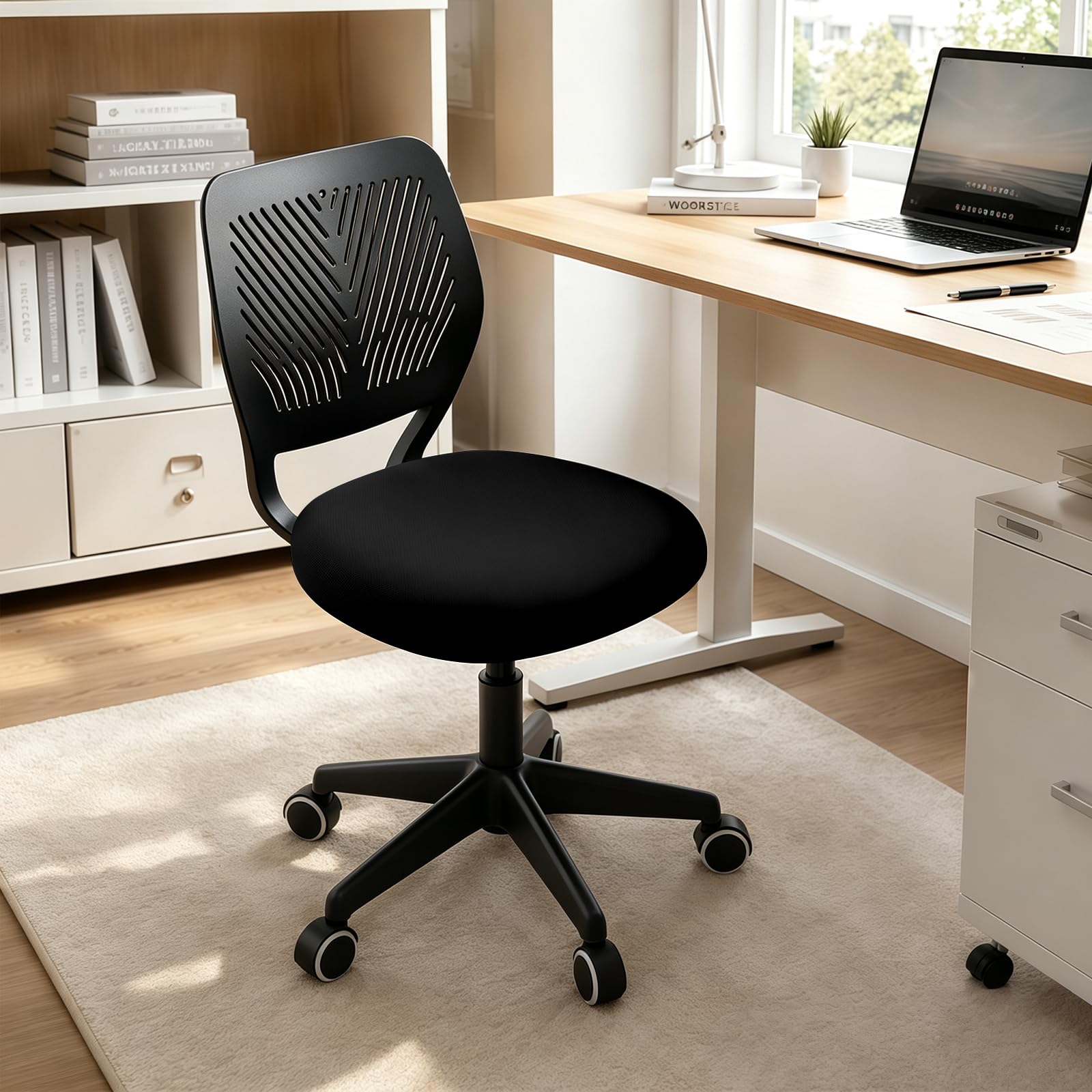 XUEGW Swivel Office Chair Without Arms, Padded Cushion, Adjustable Height Desk Chair, Ergonomic Study Chair for Home Office & Learning