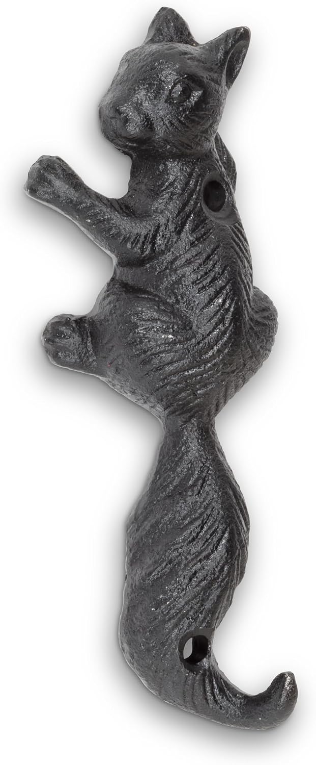 Abbott Collection Climbing Squirrel Hook | Decorative Cast Iron Wall Hook, Black, 5"H