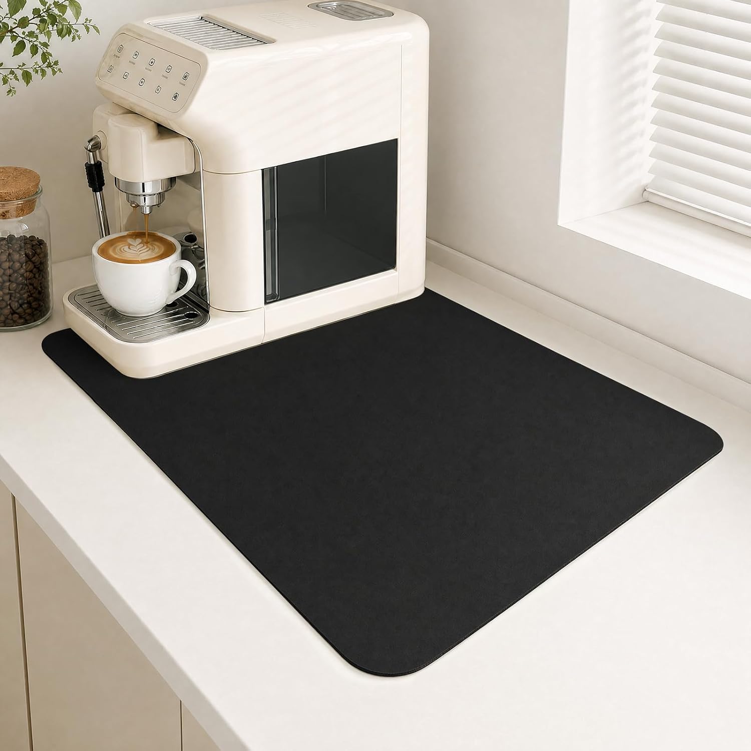 Coffee Mat Dish Drying,Non-Slip Easy Clean Sink Mat,Heat-resistant ,Fit Under Coffee Maker, Espresso Machine, Pot, Dish Rack (black, 16"x20")