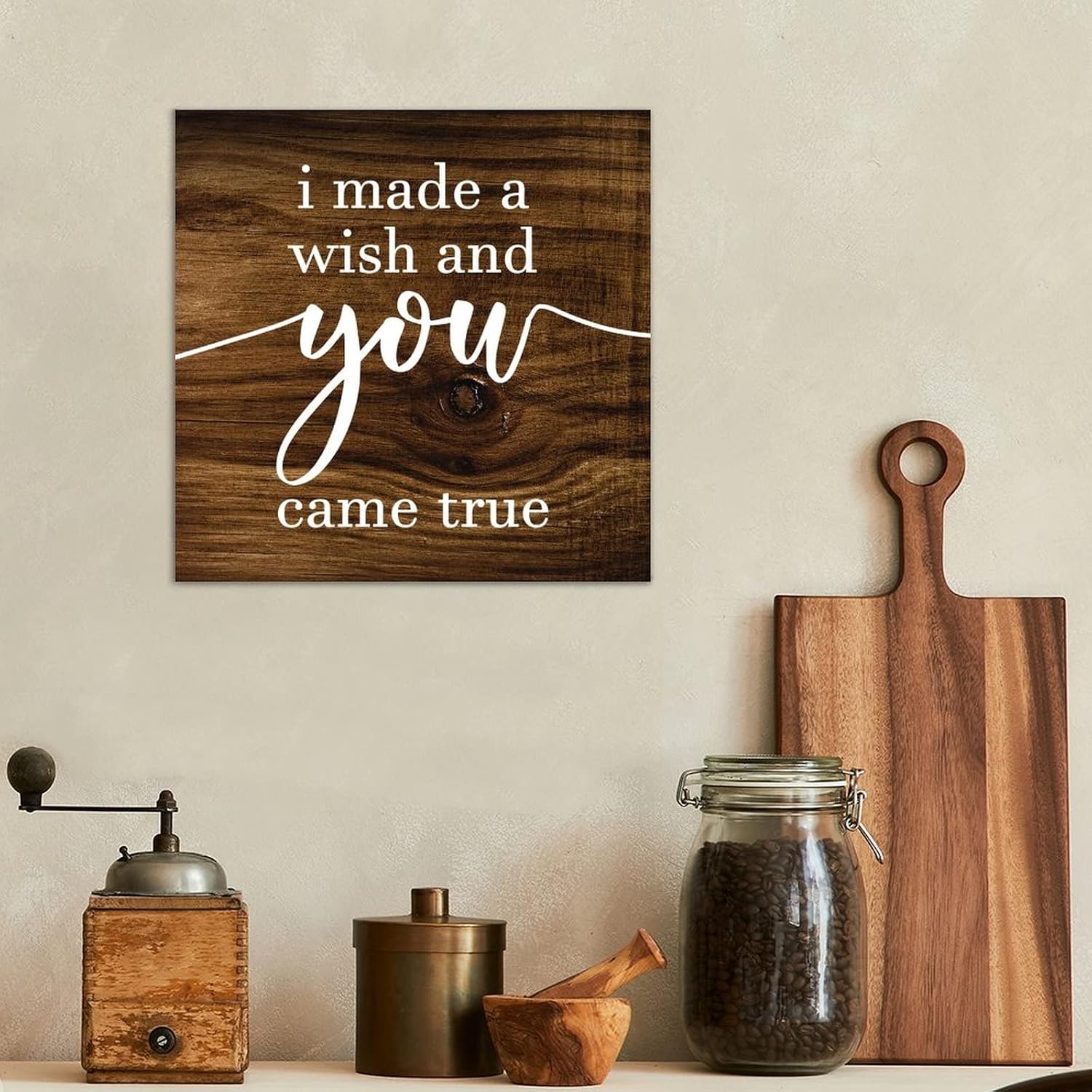 LITTLEGROVE SEEDS Vintage Boho Wooden Pallet Sign I Made A Wish And You Came True Wall Sign with Quotes 12x12in Farmhouse Wall Decor Wall Art Wall Hanger for Home Bedroom Kitchen Living Room