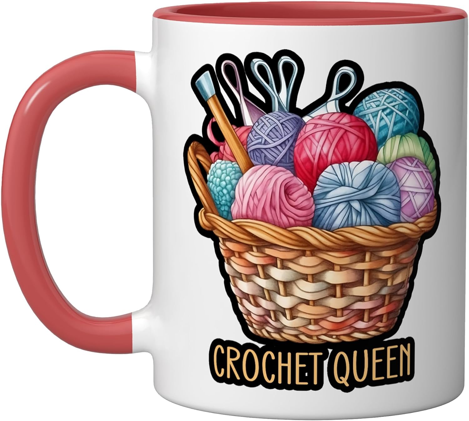 Crochet Queen Knitting Slogan Quote Womens Saying Phrase Fun Ceramic Mug, Red/White, 15oz image 5