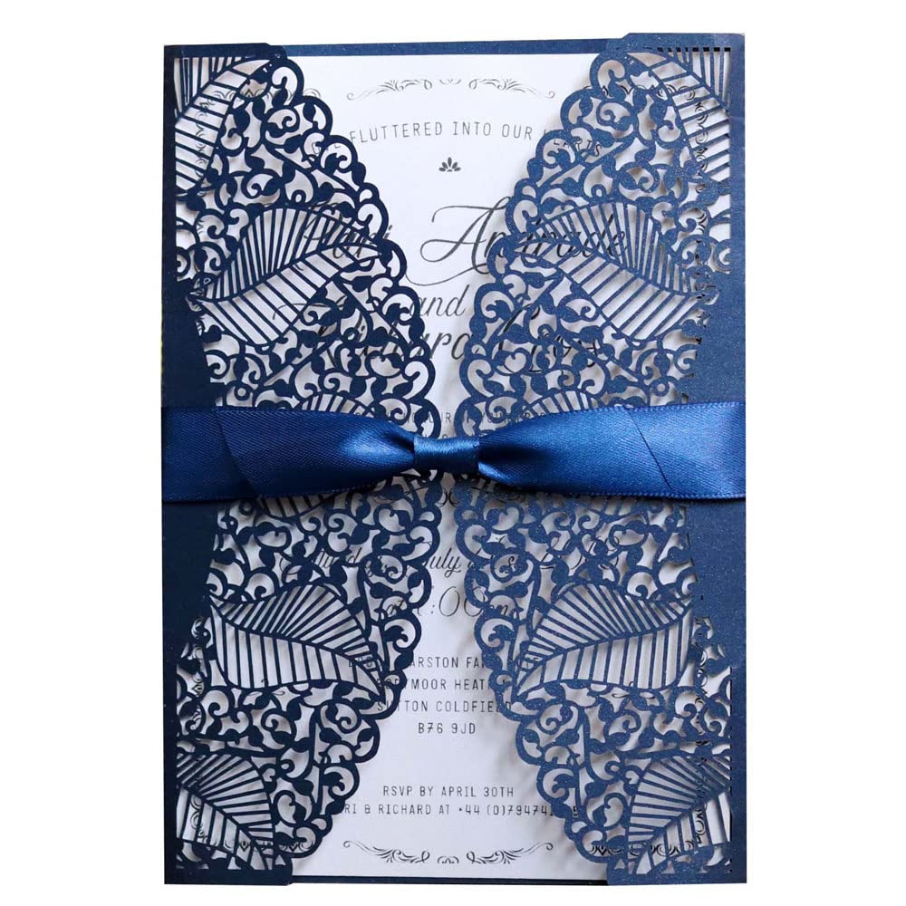 UMIMO 50pcs Red Wedding Invitations Cards with Bowknot Laser Cut Invitation for Engagement Wedding Quinceanera Fancy Party Invites Favors