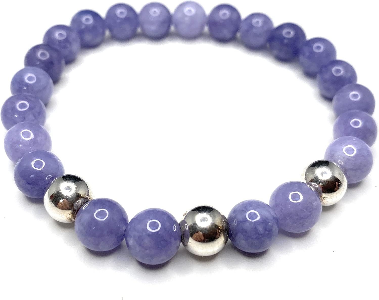 Handmade Lavender Lepidolite Gemstone Stretch Bracelet with 10mm Beads and .925 Sterling Silver