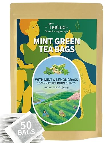 TeeLux Bolsas de té verde menta, té verde con menta, menta verde y citronela, con cafeína, 100% real y natural, 50 unidades