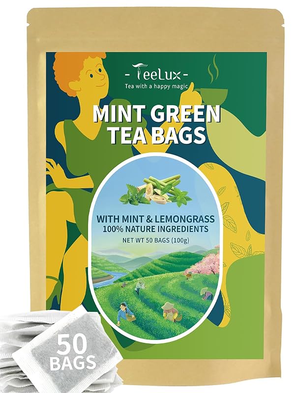 TeeLux Chá verde com menta (cafeinado), com hortelã-pimenta, hortelã-verde, capim-limão e melissa, 50 sachês