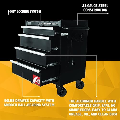 Vista 31 de Olympia Tools Gabinete de herramientas rodante de 20 pulgadas con 5 cajones, baúl de herramientas móvil con almacenamiento de bloqueo