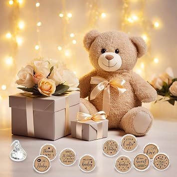 Brown Baby Shower Decorations Kisses Stickers Brown Sticker Set Thank You Labels 1st Birthday Party Favors 180 Pcs, Baby Shower Stickers Set for Birthday Party Decoration