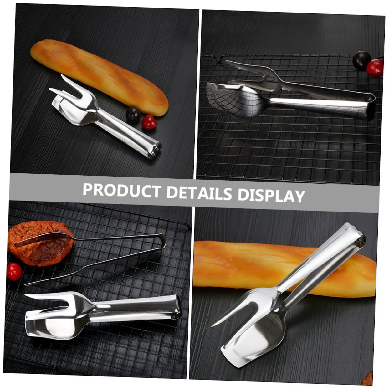 TOYANDONA 2 pezzi Pinze da Cucina in Acciaio Resistente per Servire Cibo Clip Alimentari Resistenti per Insalate Pane e Barbecue Impugnatura Sicura e Antiscivolo per Uso Domestico e Outdoor