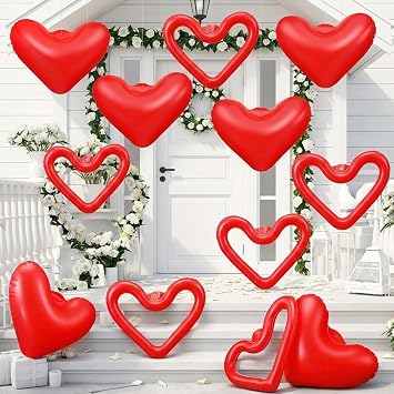12 Pcs 12 Inch Valentines Day Inflatable Heart Outdoor Decorations Red Love Heart Blow up PVC Hanging Ornaments for Valentines Wedding Anniversary Romantic Party Yard Decor