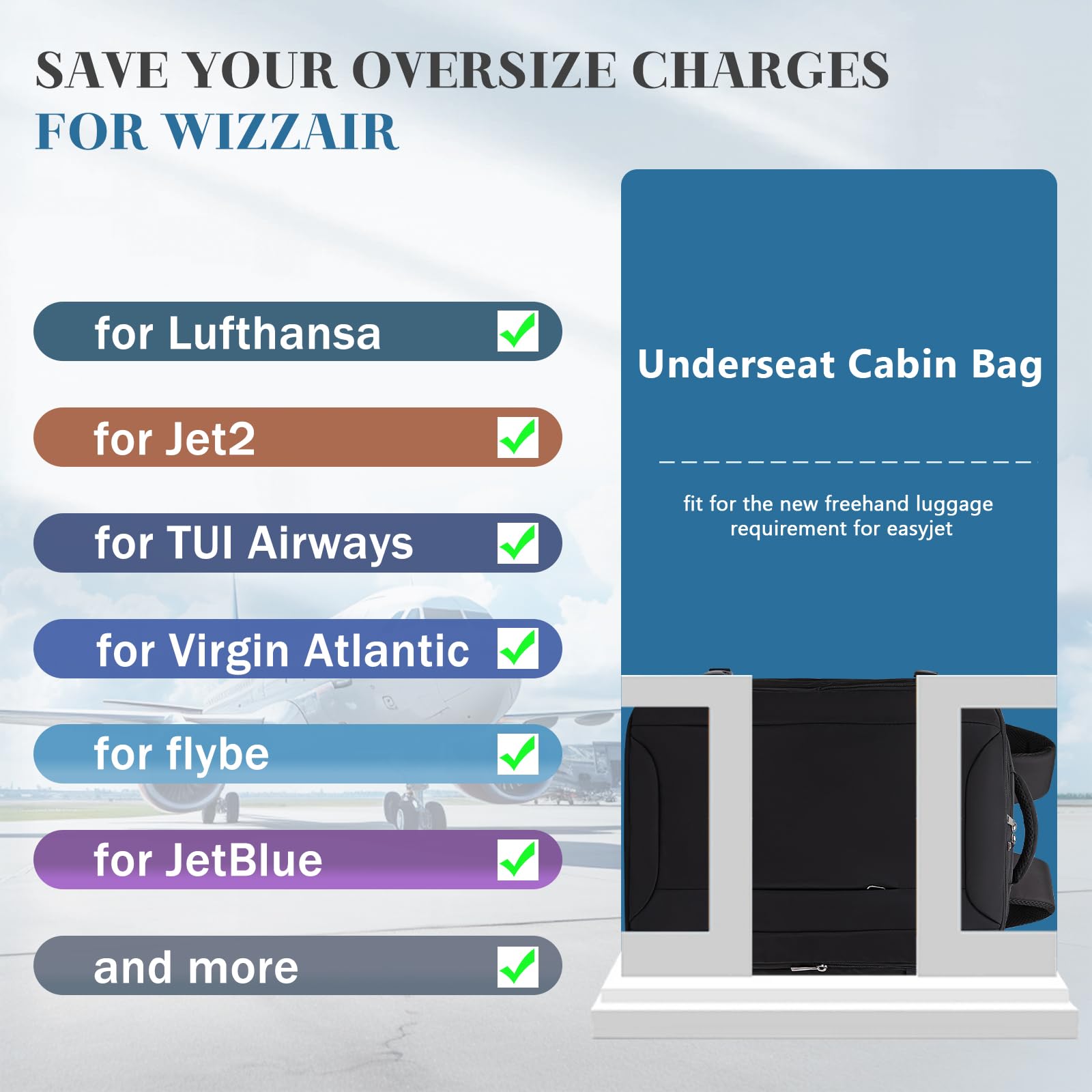 Hayayu für Ryanair Handgepäck 40x30x20 Rucksack Handgepäck Tasche für Flugzeug Reisetasche Unter Dem Sitz Mit Diebstahlschutztasche Reiserucksack Mit Computerfach