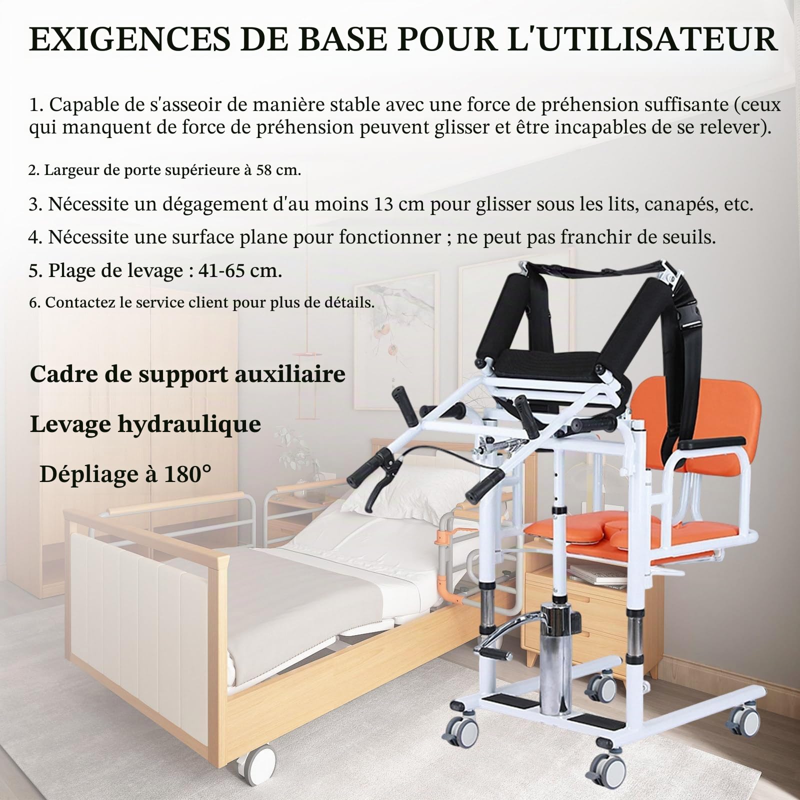 Elevador Chaise De Transfert Hydraulique, Hauteur RéGlable De L'Assise à La Verticale, Chaise PercéE Et Coussin D'Assise, du Lit Aux Toilettes/Salle De Bain/Voiture Orange