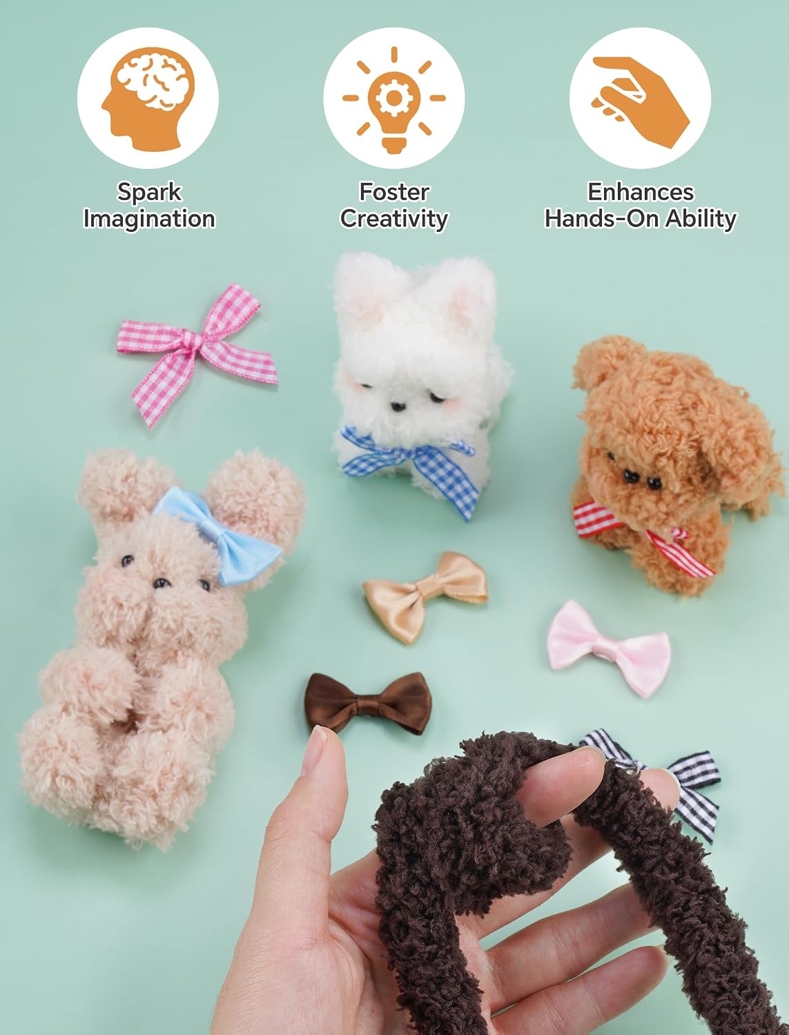 NiArt DIY Fluffy Pipe Cleaners Craft Kit, 39.4” Jumbo Coral Fleece Pipe Cleaners, 48 PCS Plush Chenille Stems Set with Eyes Noses and Bows, Easy to Shape for Animal Crafts and Creative DIY Projects