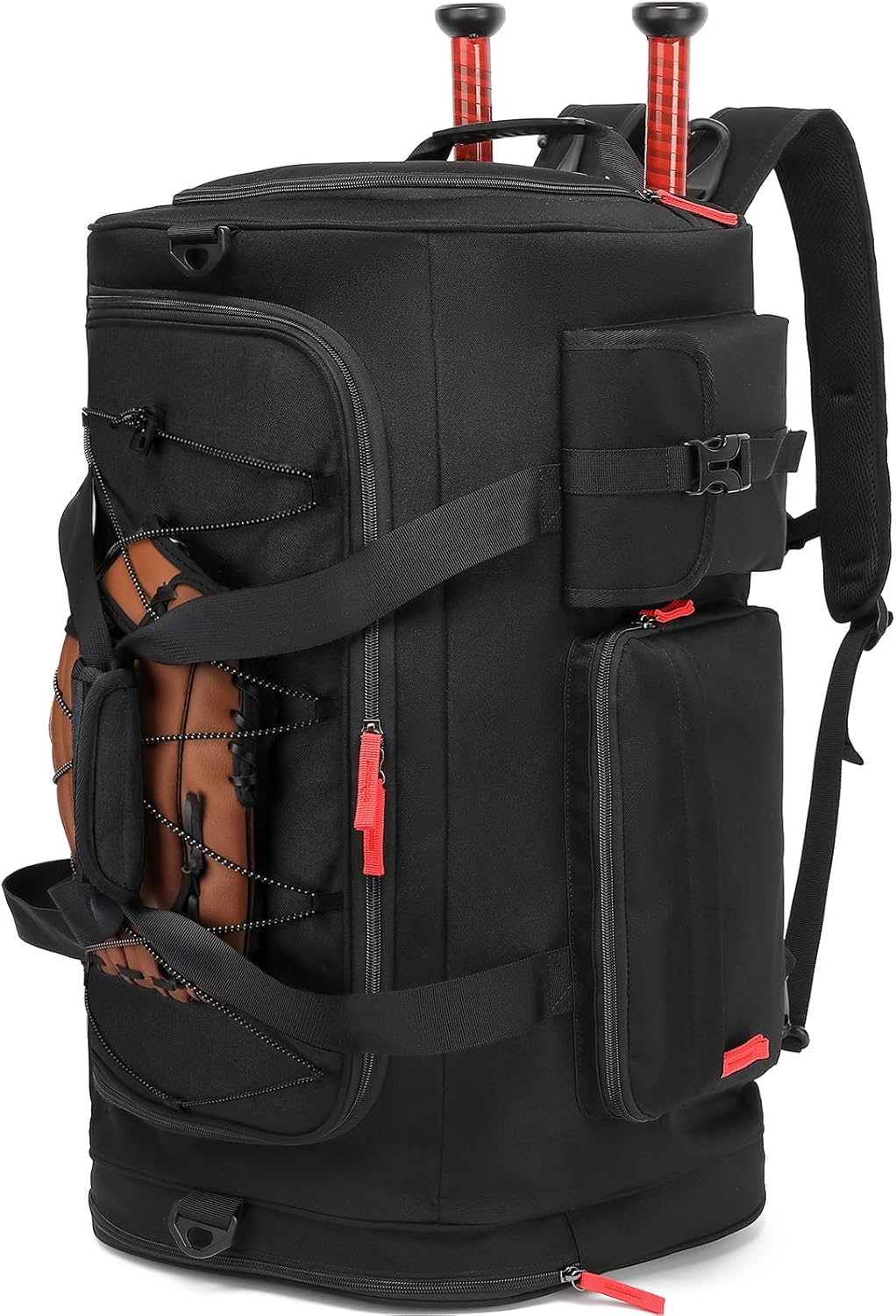 TUGUAN Baseball Duffle Bag for Youth and Adult, Large Softball Backpack with Shoes Compartment, 65L Baseball & Softball Equipment Bag Bat Bag Holds 2 Bats, Fence Hook for Catchers Gear, Upgraded Black