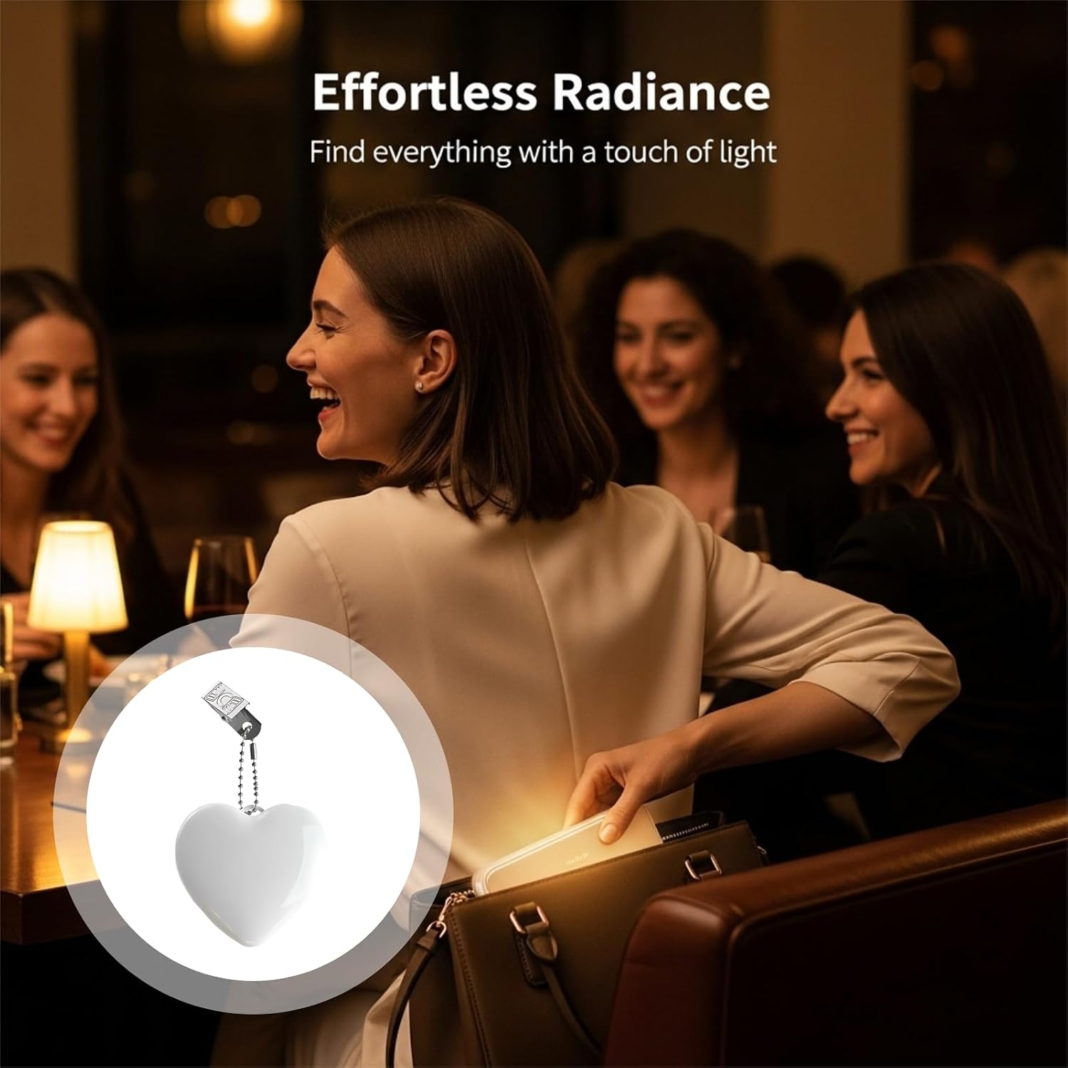 2 Pcs Handbag Light, LED Heart Shaped Purse Light with Touch Sensor, USB Rechargeable, Compact Portable, White Smooth Shell, Easy for Finding Items in Your Purse image 5