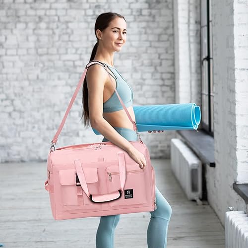 Miniatura 2 de MYHOZEE Bolsa de viaje para mujer, bolsa de viaje para mujer, bolsas de fin de semana, bolsa de deporte, yoga, gimnasio, seco, húmedo, separado con