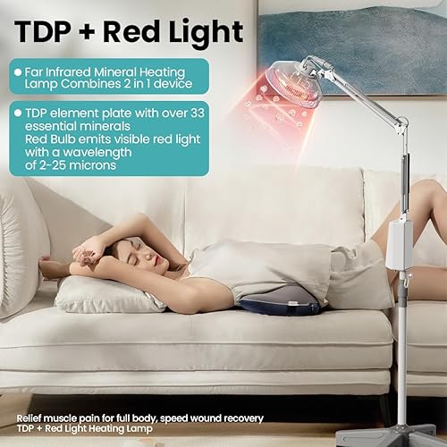 Miniatura 2 de TDP y terapia de luz roja infrarroja con base, dispositivo de lámpara de calor infrarrojo 2 en 1 con bombilla de 275W