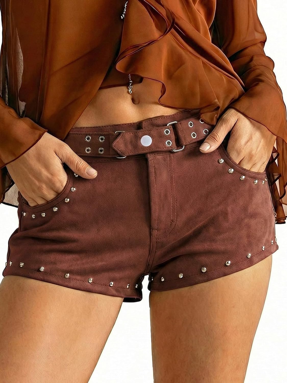 PEIHOT Women's Mid Rise Mini Shorts with Belt Fuzzy Suede Micro Shorts Y2K Country Concert Oufits 2026 Trendy Summer