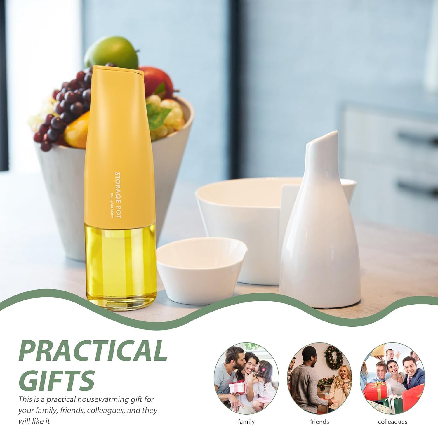 Glass Oil Dispenser Bottle Automatic Opening Large Capacity for Dressings