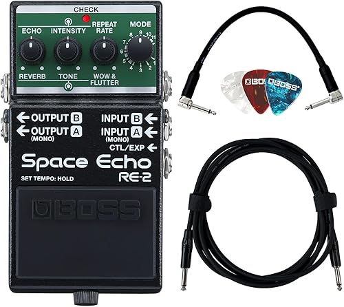 Miniatura 7 de Boss RE-2 Space Echo Delay and Reverb Effects Bundle con fuente de alimentación Gearlux, cable de instrumento, cable de conexión y púas