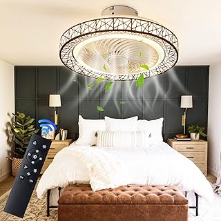 HNWZD Bladeless Ceiling Fan with Lights Remote Control 20” Low Profile Flush Mount Ceiling Fan Enclosed Ceiling Fan with Light Dimmable 3 Colors Quite Fan with Timer 3 Speed for Bedroom Kitchen Black