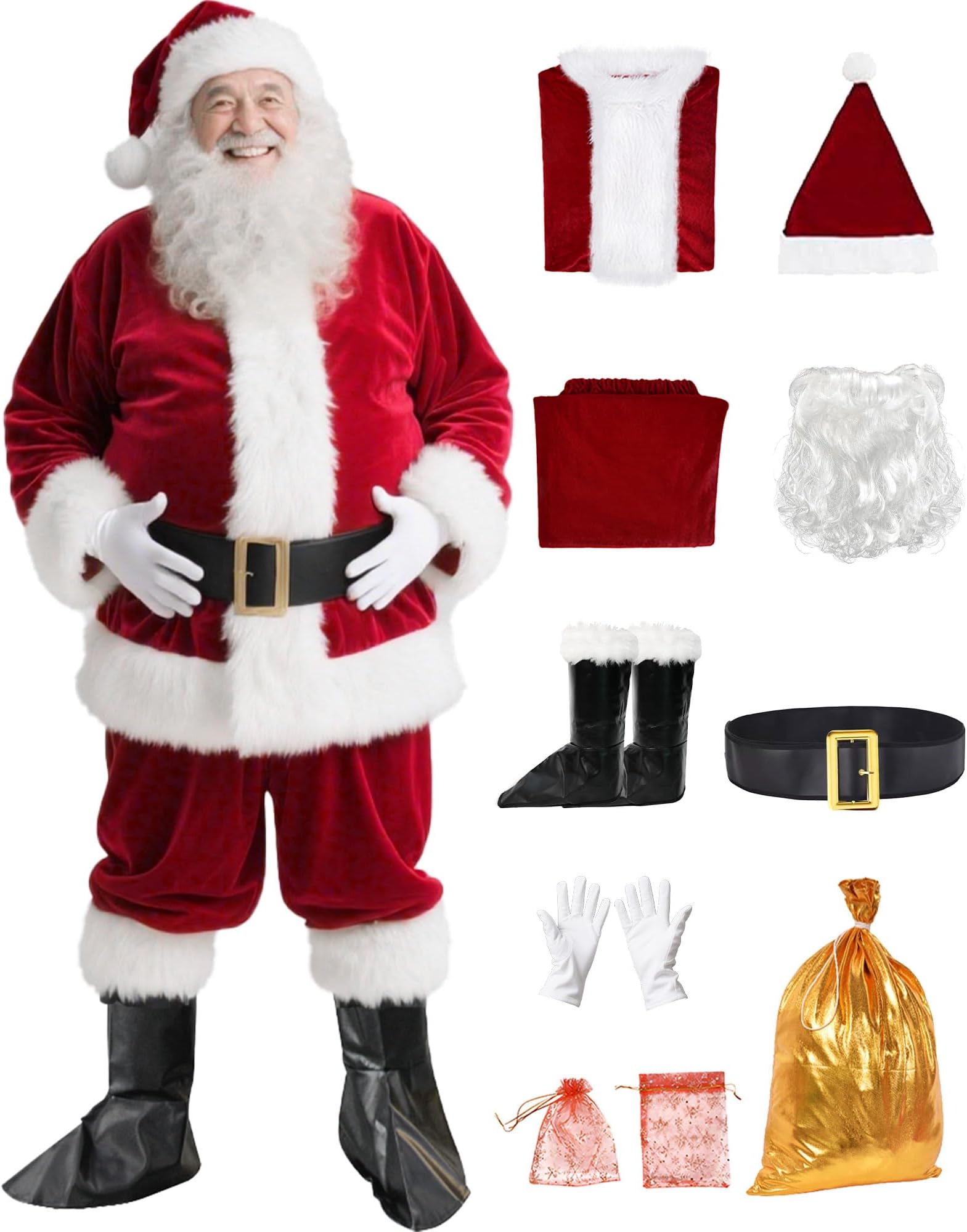 Santa Claus Costume for Men - Adult Santa Costume - Professional Santa Suit Deluxe Santa Outfit for Christmas Party