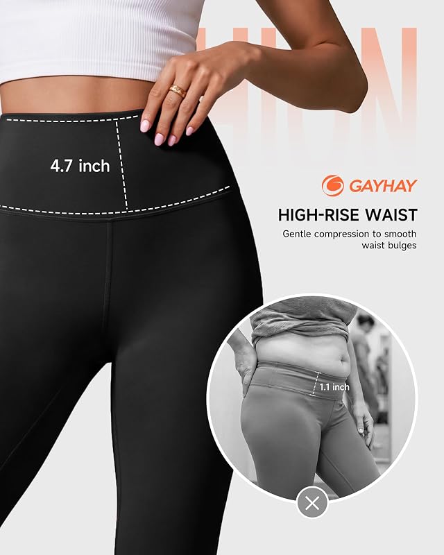 GAYHAY High Waisted Leggings for Women - Soft Opaque Slim Tummy Control Printed Pants for Running Cycling Yoga Black image 6