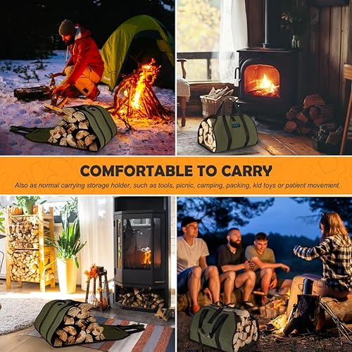 Miniatura 6 de HRX Package Bolsa Transportadora de Leña de Lona Encerada, Tote Resistente al Agua para Troncos, Bolsa para Transportar Madera con Asas para Viajes
