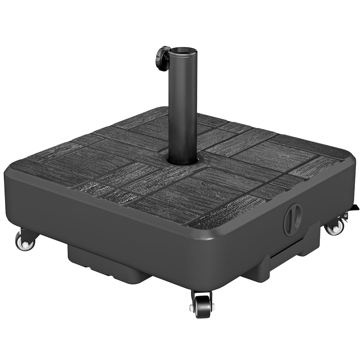 Outsunny Refined Wood Grain Patio Umbrella Base with Wheels, Heavy Duty Outdoor Umbrella Stand for 6-13 ft Umbrellas, Fillable 62 lbs Water/77 lbs Sand, Fits 1.5" / 1.9" Poles, Black
