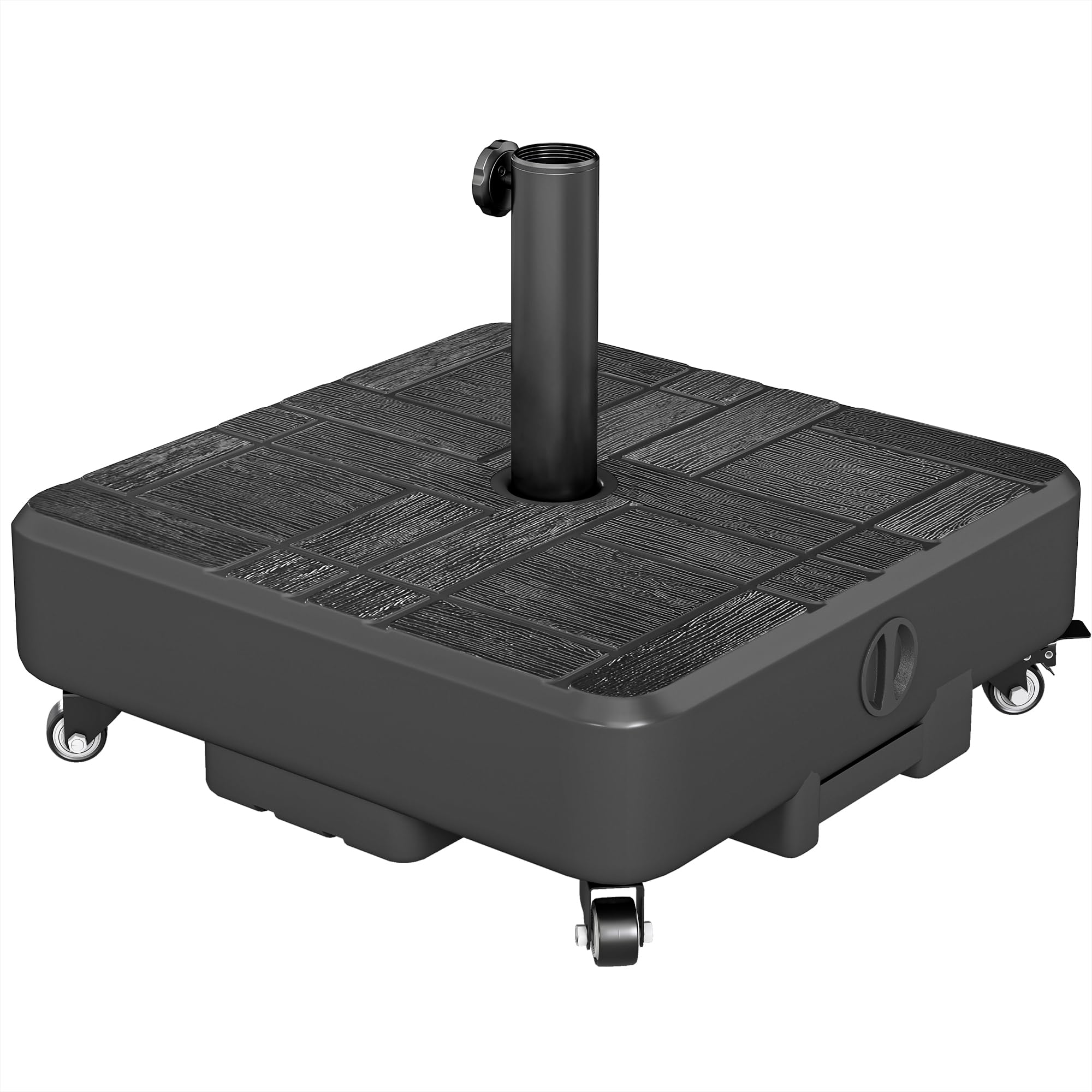 Outsunny Pied de Parasol Carré, Socle Parasol extérieur avec Roues Remplissable jusqu'à 35 kg avec Sable ou 28 L avec Eau, pour mât de Ø 38/48 mm, 48 x 48 x 38,5 cm, Noir