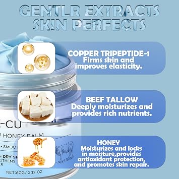 GHK-Cu Copper Peptides & Grass-Fed Tallow Balm, Face & Body Moisturizer for Dry, Sensitive, Aging Skin with Honey & Vitamin E, 2PCS 120g