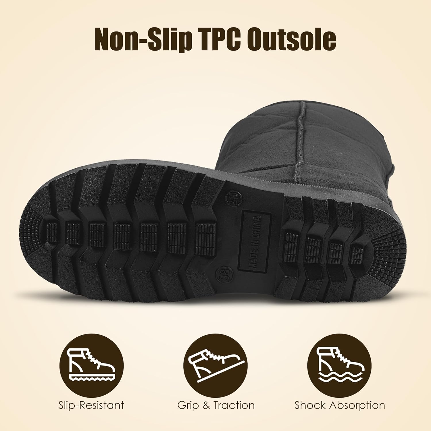 Winter Snow Boots for Women, Classic Waterproof Womens Snow Boots with Faux Suede, Warm Comfortable Mid-Calf Fur Boot Outdoor(Black) - Image 5