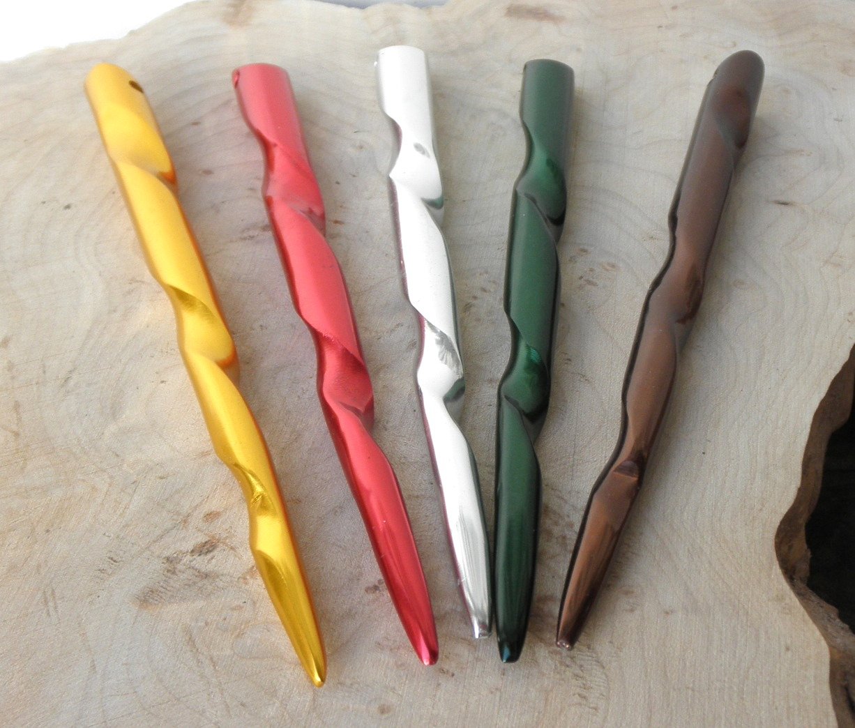 JWL (5) Anodized Colored Aluminum Conical Spiral 6" Hair Stick Pick Pic Pin Fork - Hawaiian Style