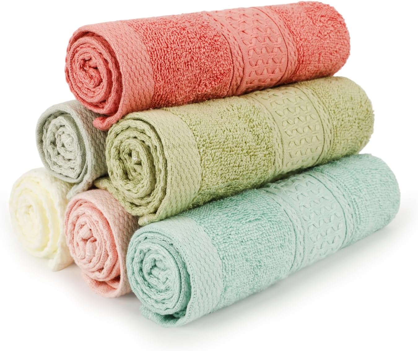 PHOGARY 100% Cotton Wash Cloth, 6 Pack Face Cloths Bath Washcloths Highly Absorbent Face Towels, Machine Washable Washcloths for Showering, Bathroom, Gym, and Kitchen, 6 Colors, 13"x13"